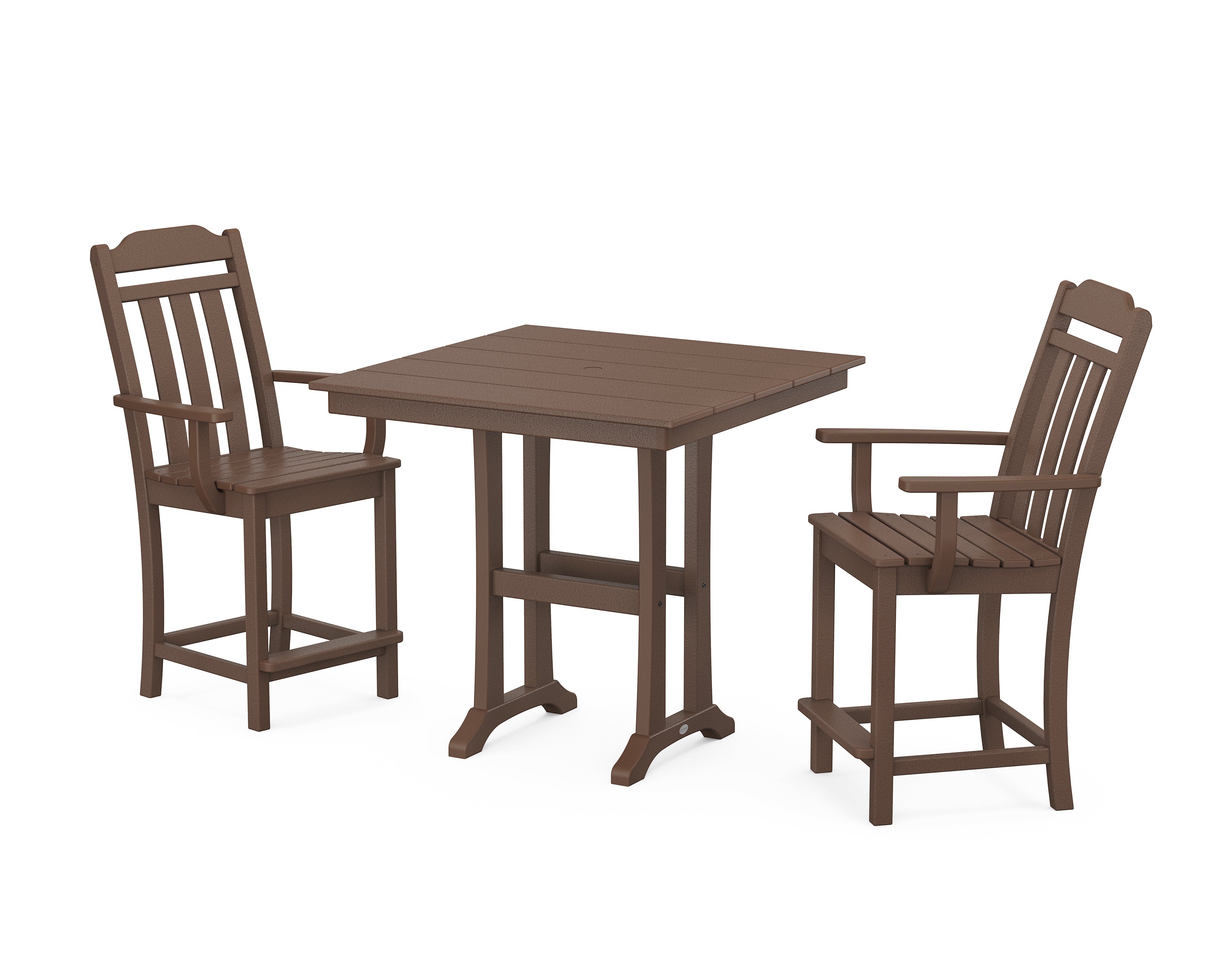 Country Living Cottage 3-Piece Farmhouse Counter Set with Trestle Legs in Mahogany