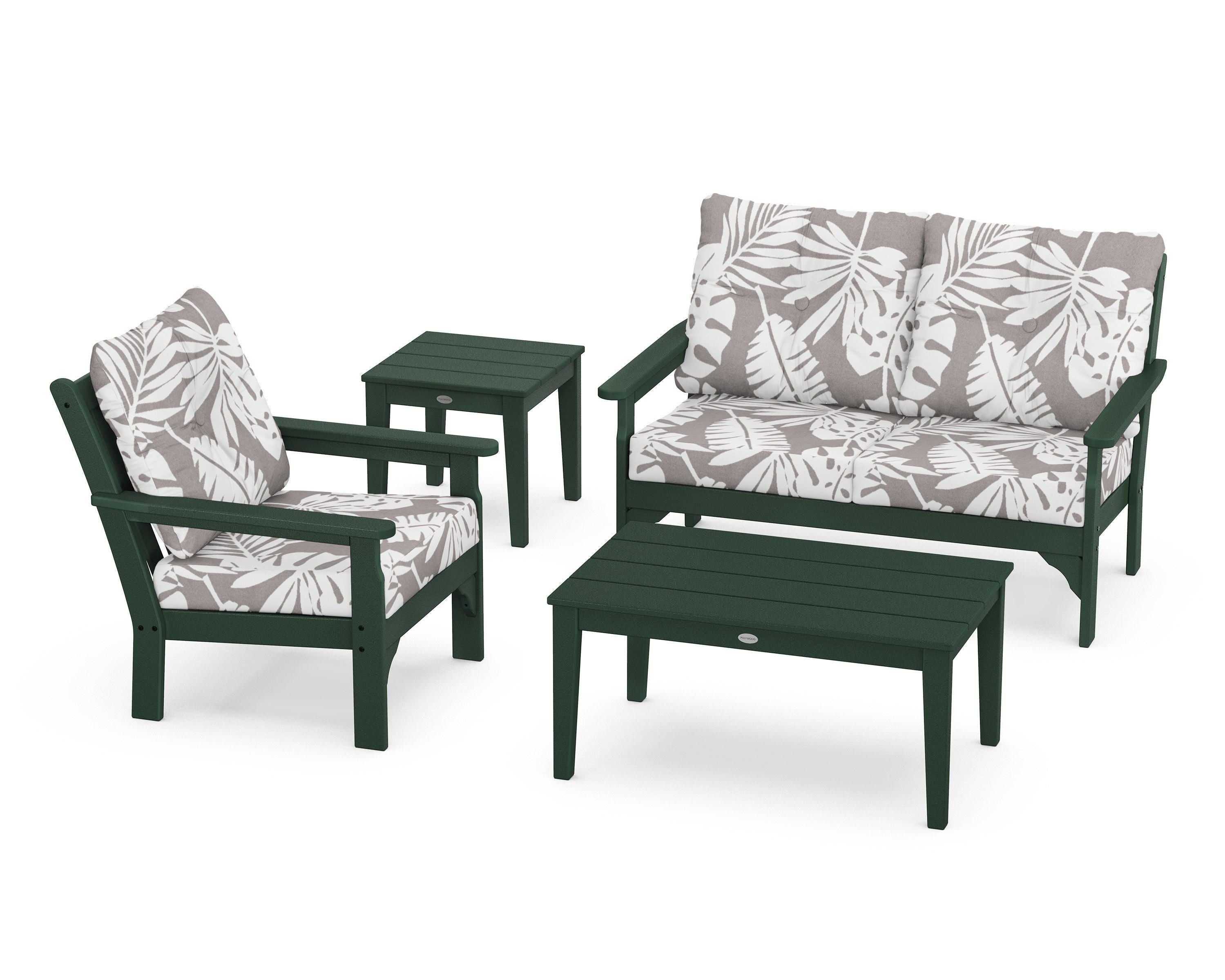 POLYWOOD® Vineyard 4-Piece Deep Seating Set in Green / Leaf Grey Mist