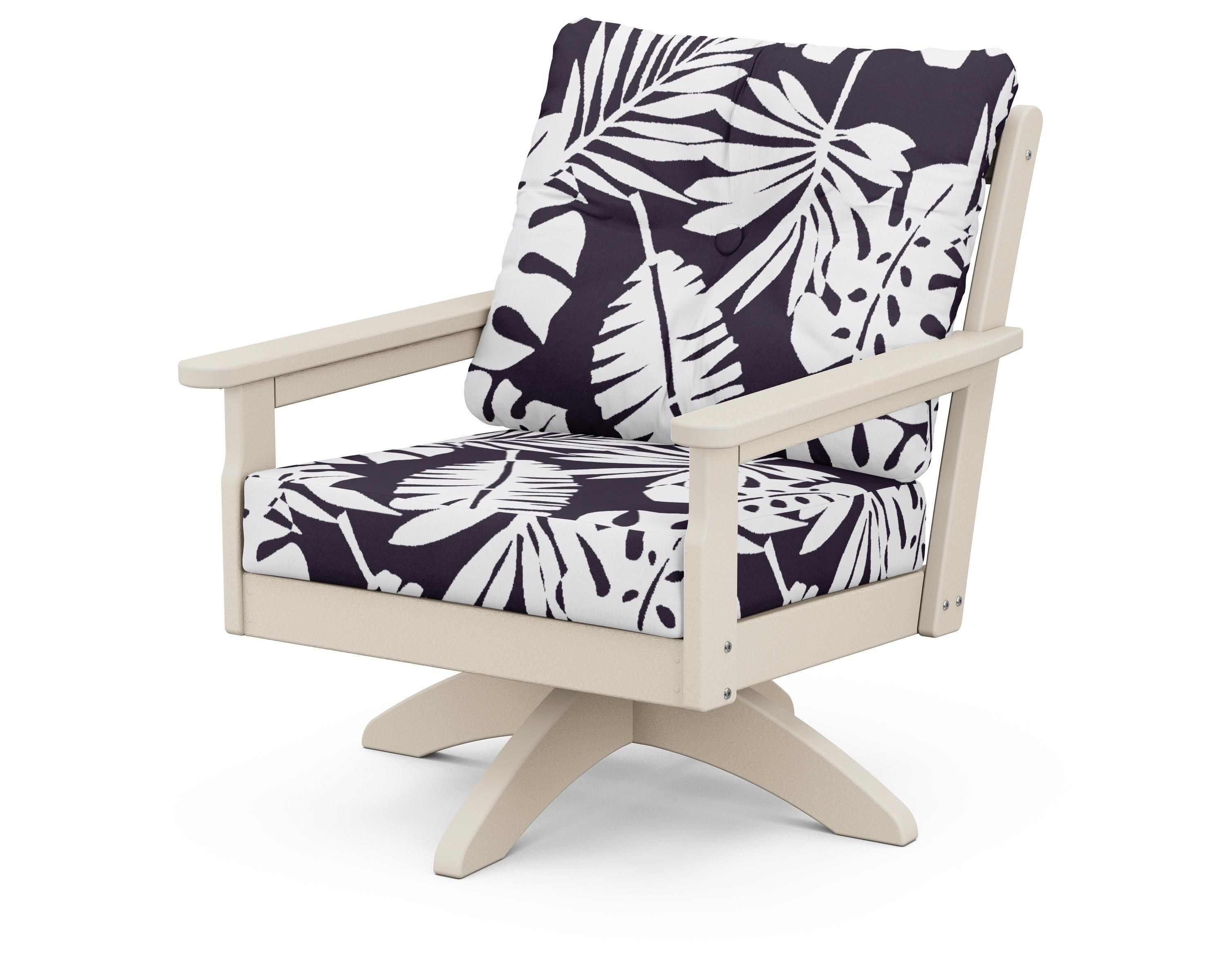 POLYWOOD® Vineyard Deep Seating Swivel Chair in Sand / Leaf Navy