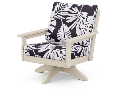 POLYWOOD® Vineyard Deep Seating Swivel Chair in Sand / Leaf Navy