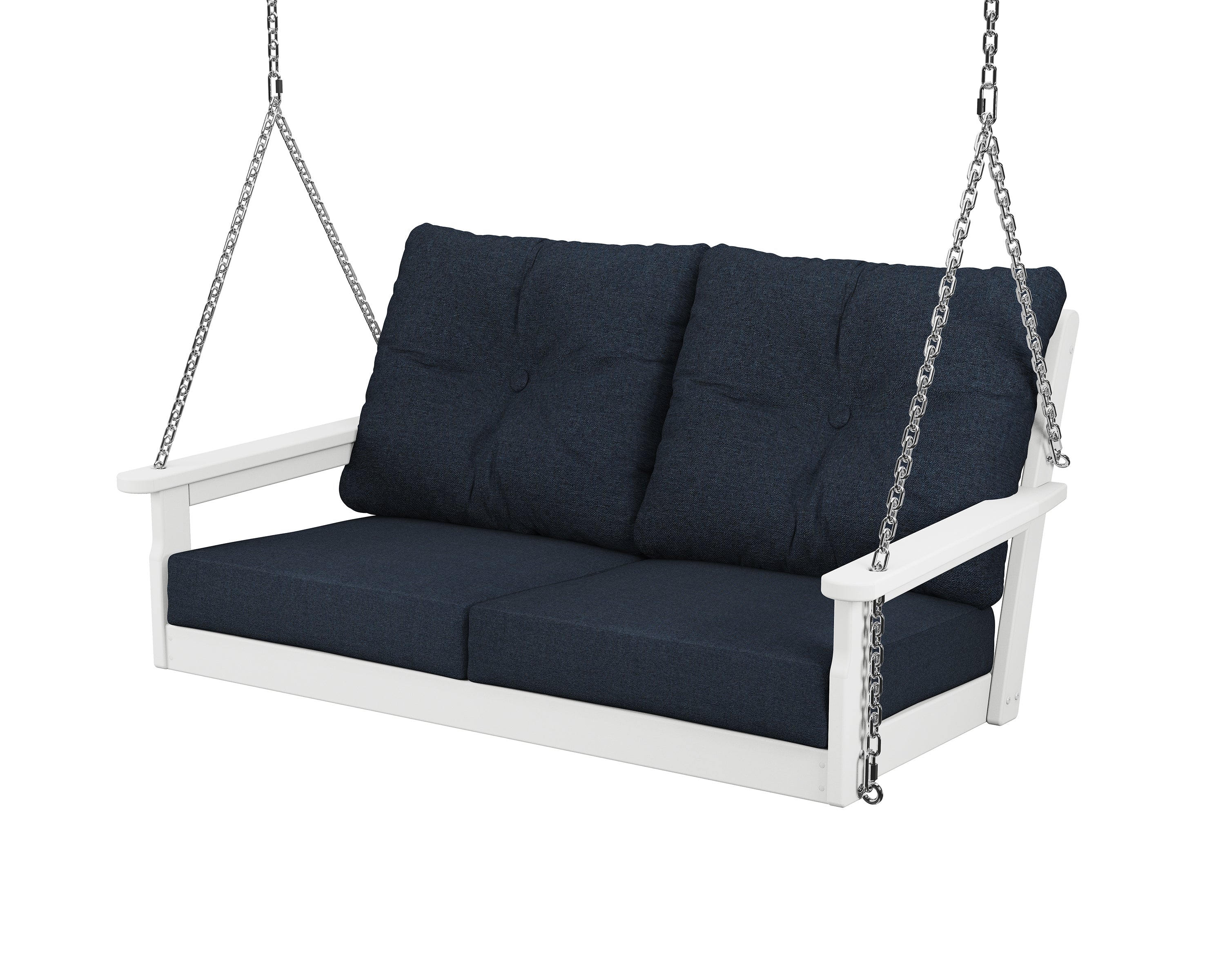 POLYWOOD® Vineyard Deep Seating Swing in White / Marine Indigo
