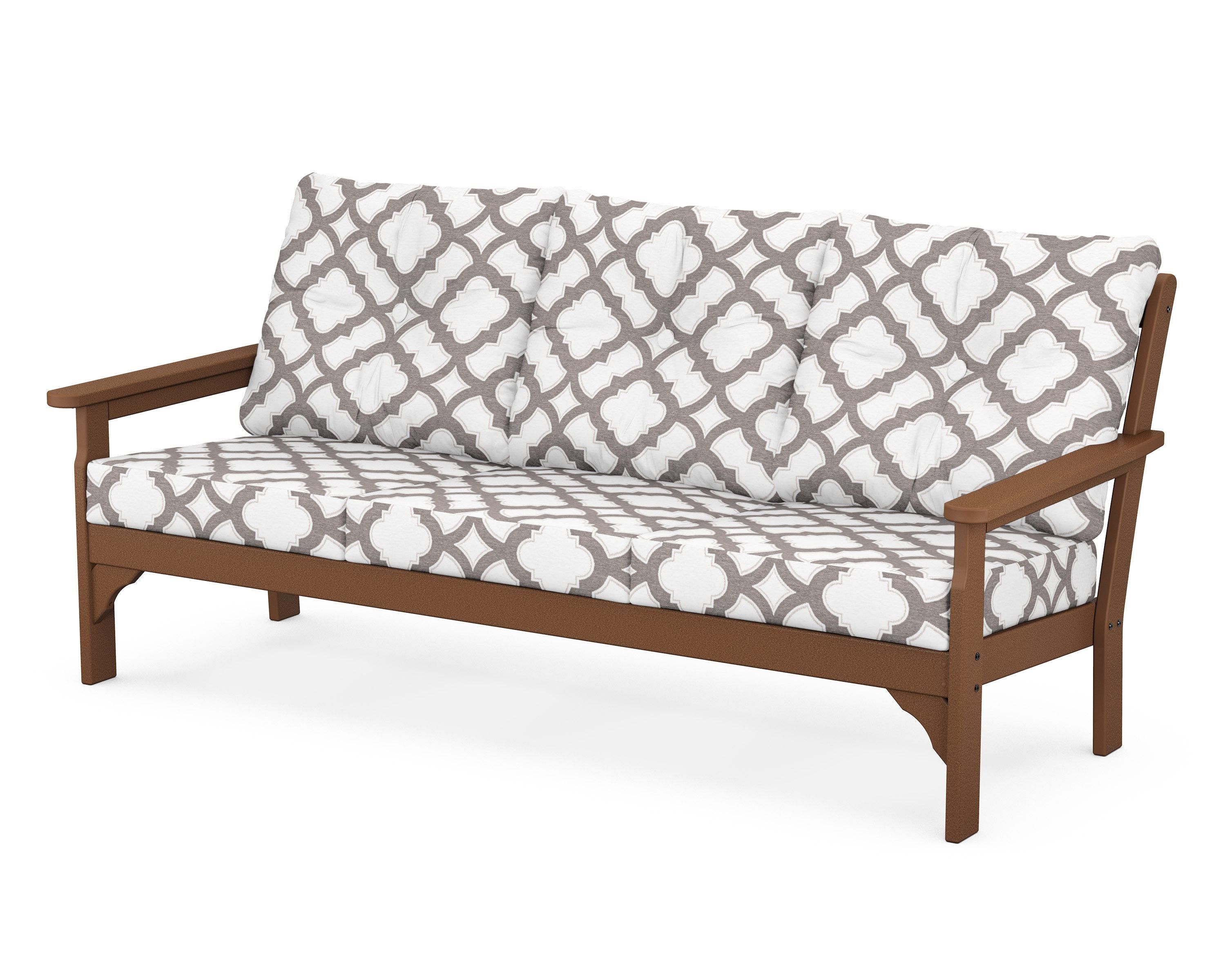 POLYWOOD® Vineyard Deep Seating Sofa in Teak / Trellis Grey Mist