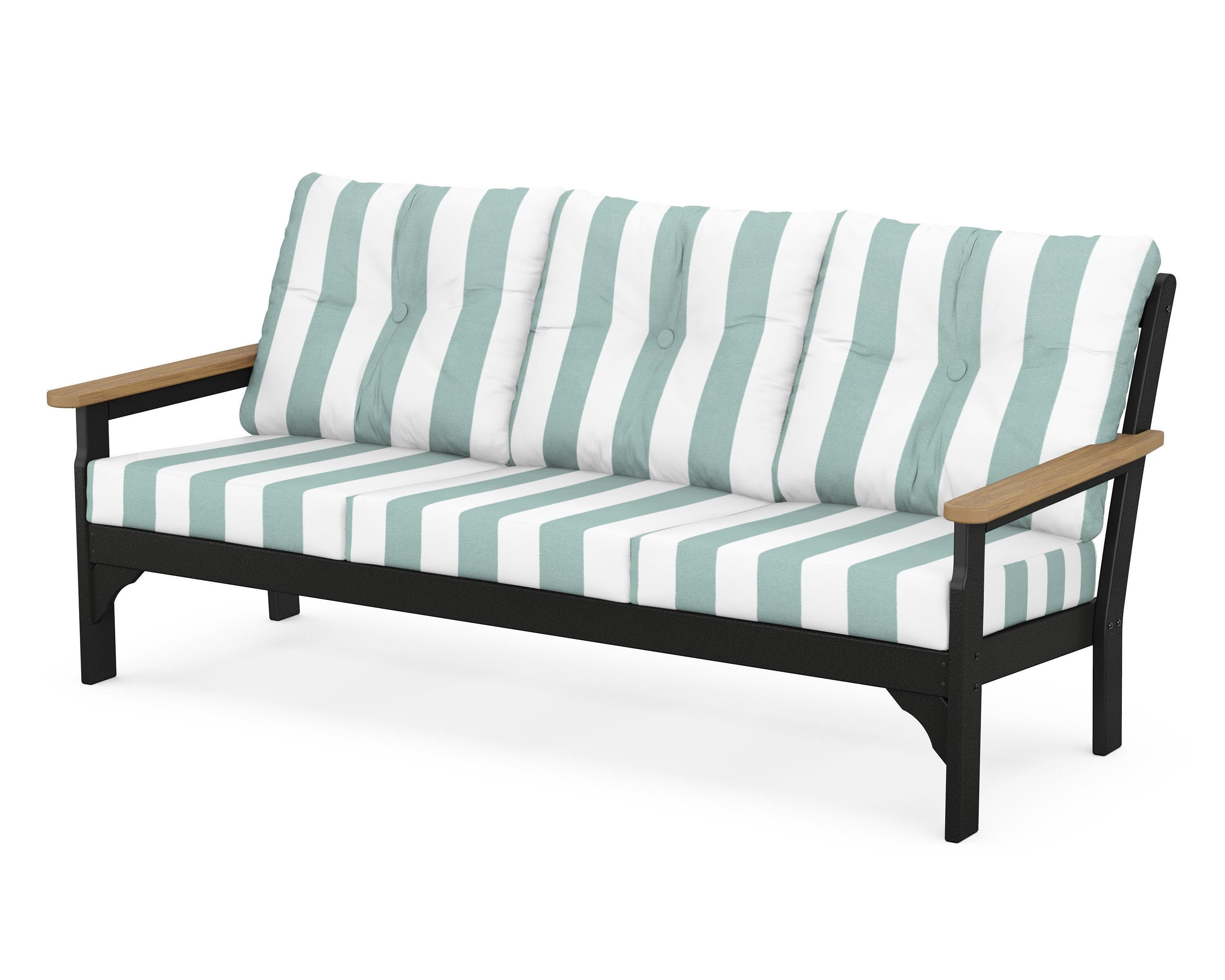 POLYWOOD® Vineyard Deep Seating Sofa in Black / Natural / Cabana Stripe Glacier Spa