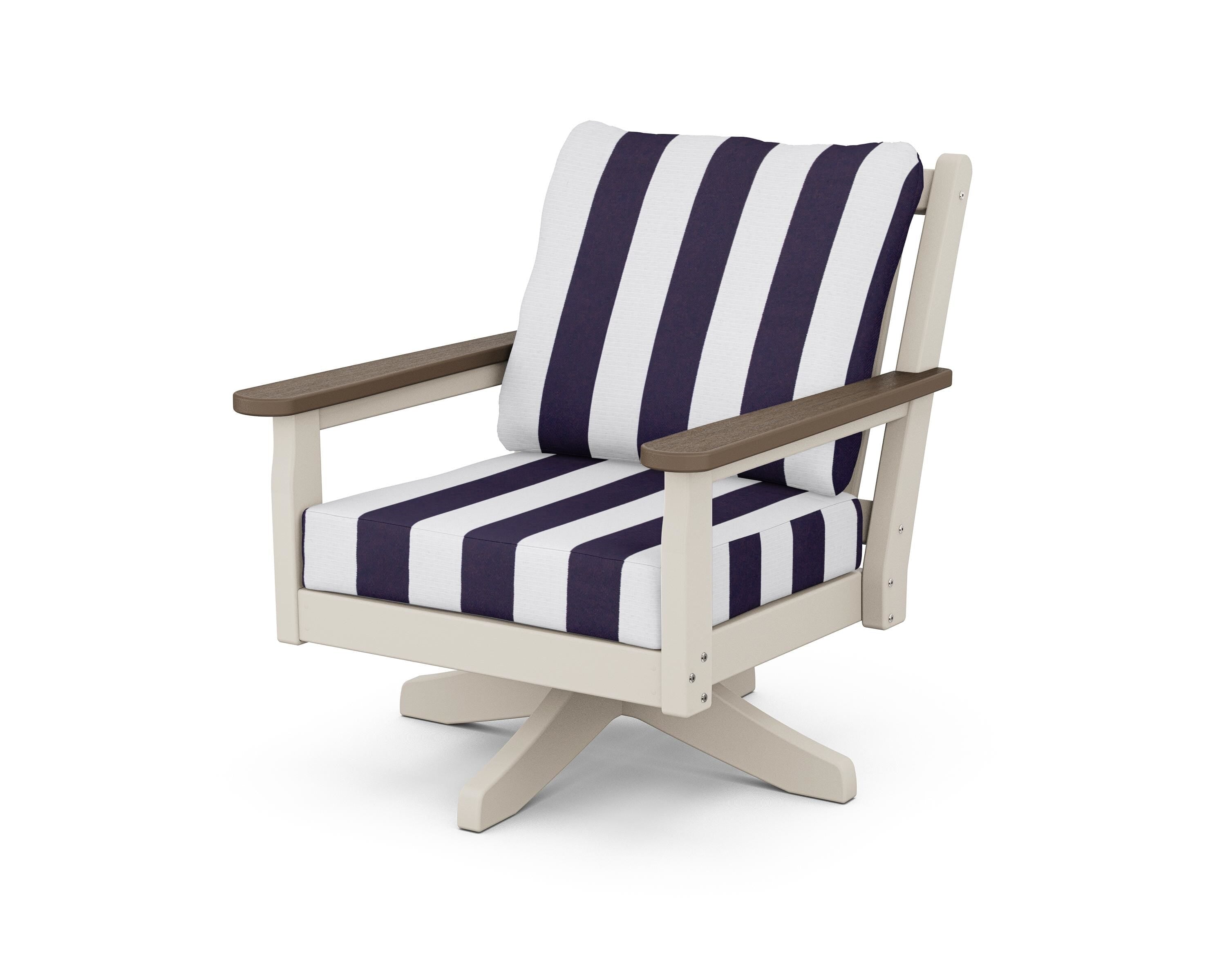 POLYWOOD® Chippendale Deep Seating Swivel Chair in Sand / Kona / Cabana Stripe Navy