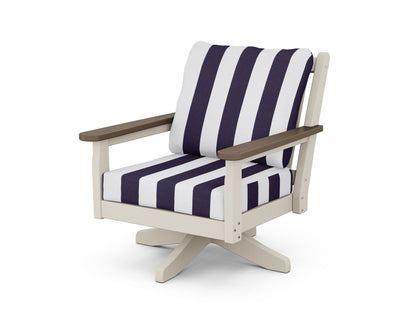 POLYWOOD® Chippendale Deep Seating Swivel Chair in Sand / Kona / Cabana Stripe Navy
