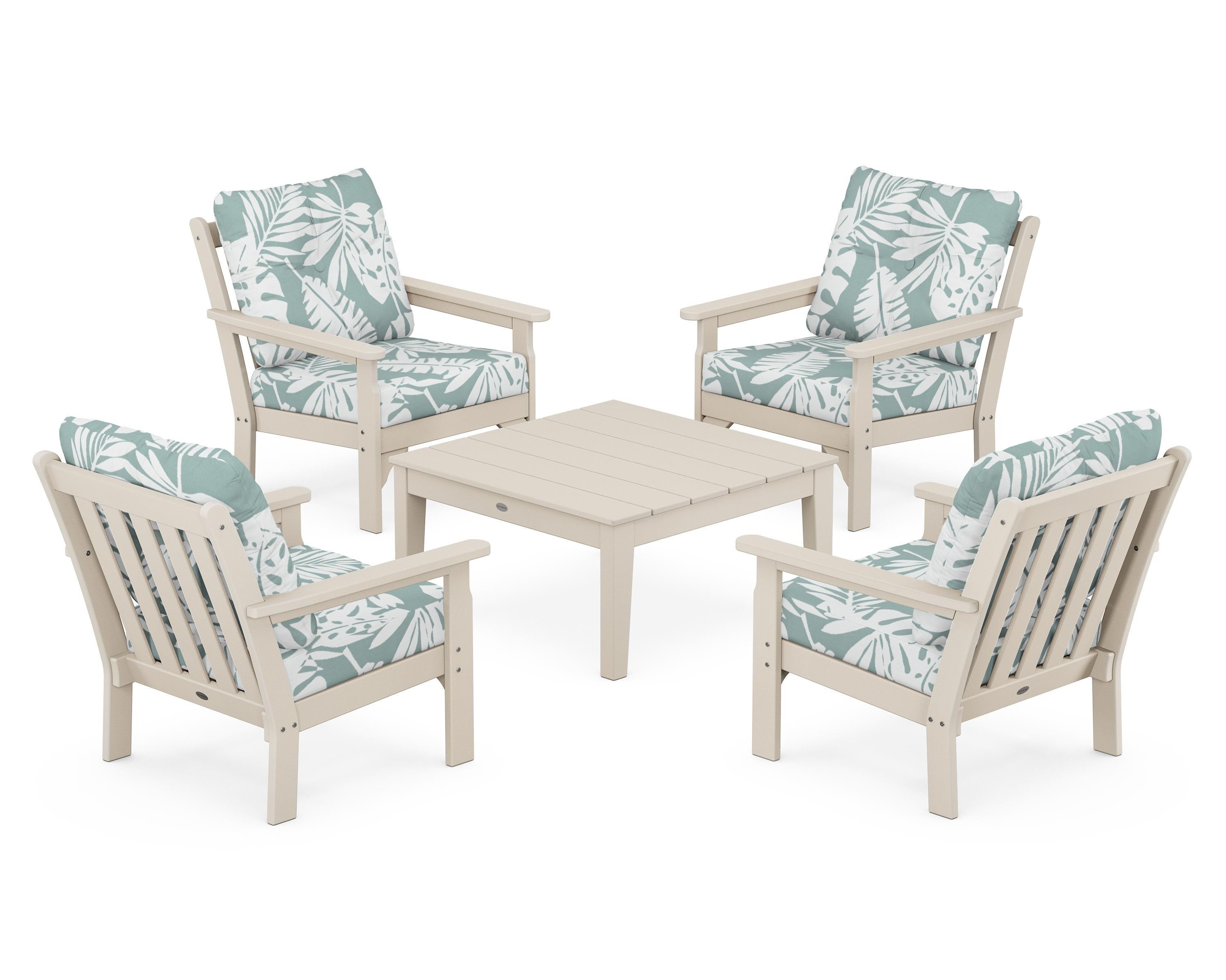 POLYWOOD® Vineyard 5-Piece Deep Seating Conversation Set in Sand / Leaf Glacier Spa