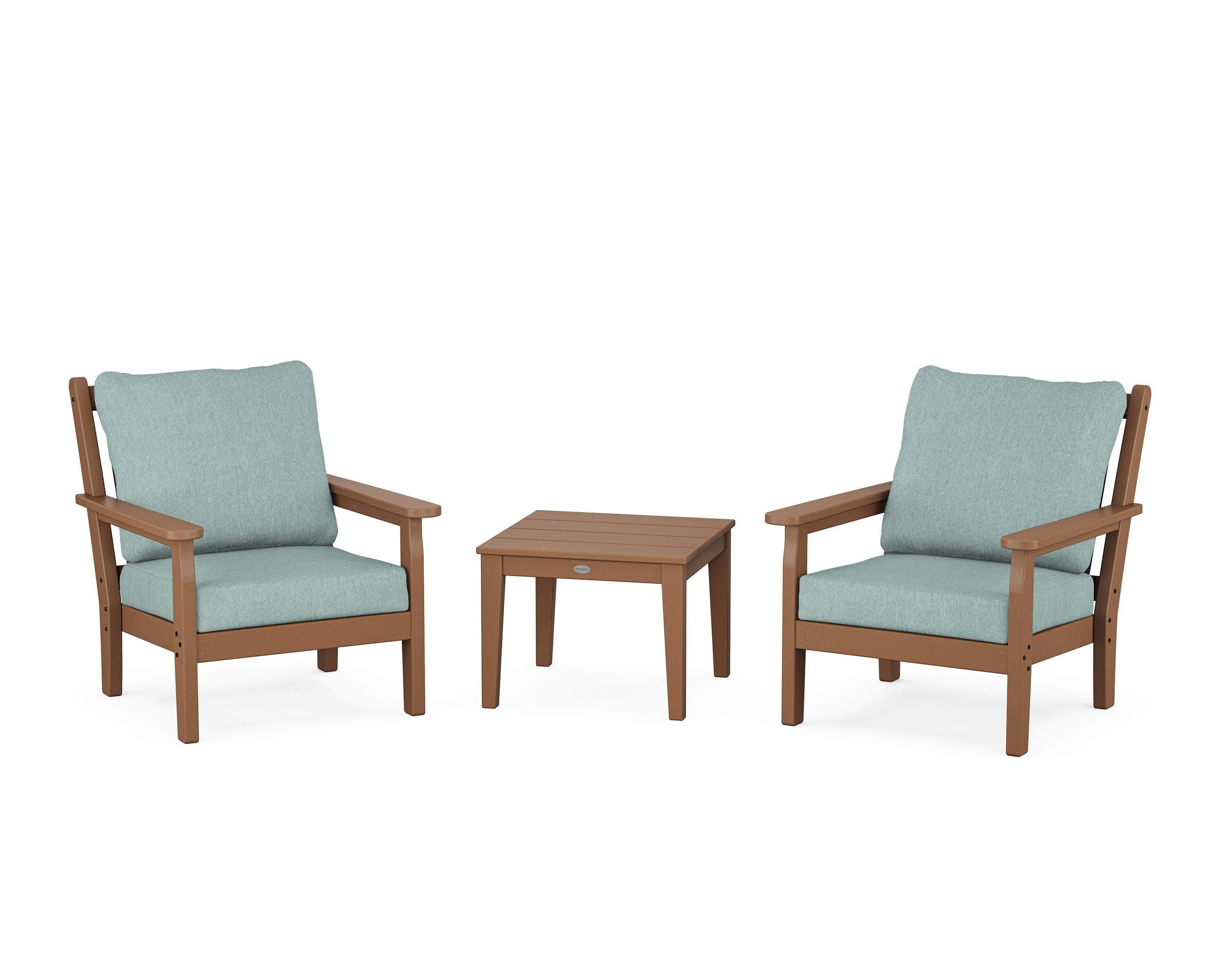 POLYWOOD® Chippendale 3-Piece Deep Seating Set in Teak / Glacier Spa