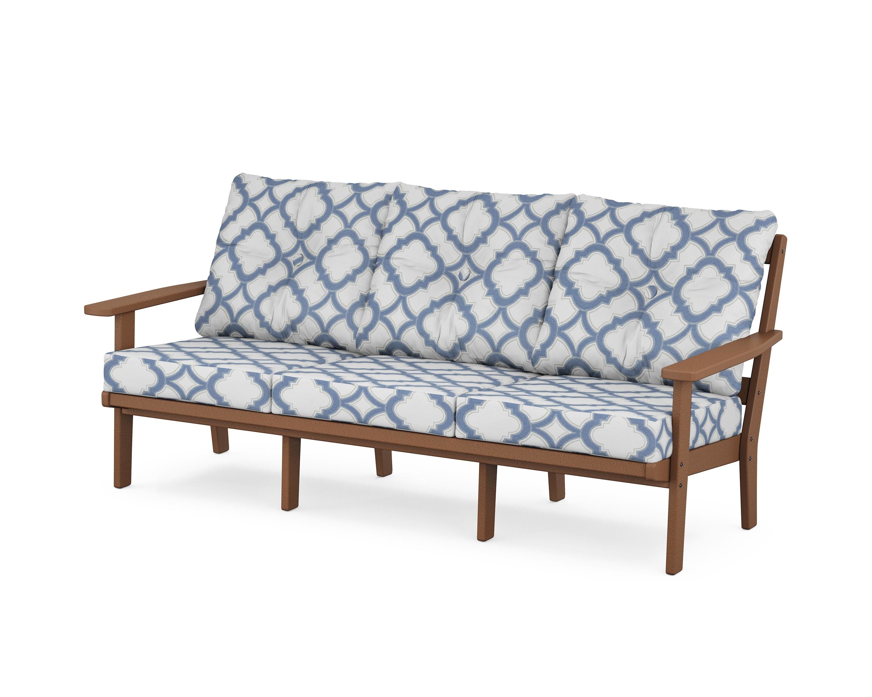 POLYWOOD® Prairie Deep Seating Sofa in Teak / Trellis Sky Blue