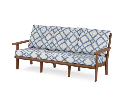 POLYWOOD® Prairie Deep Seating Sofa in Teak / Trellis Sky Blue