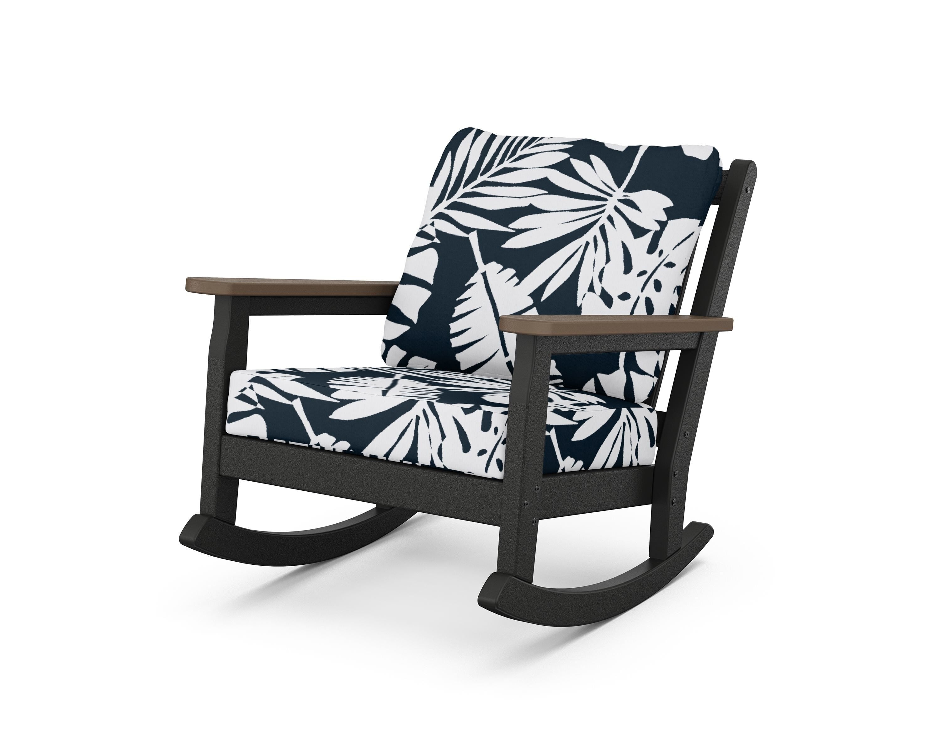 POLYWOOD® Chippendale Deep Seating Rocking Chair in Black / Kona / Leaf Marine Indigo