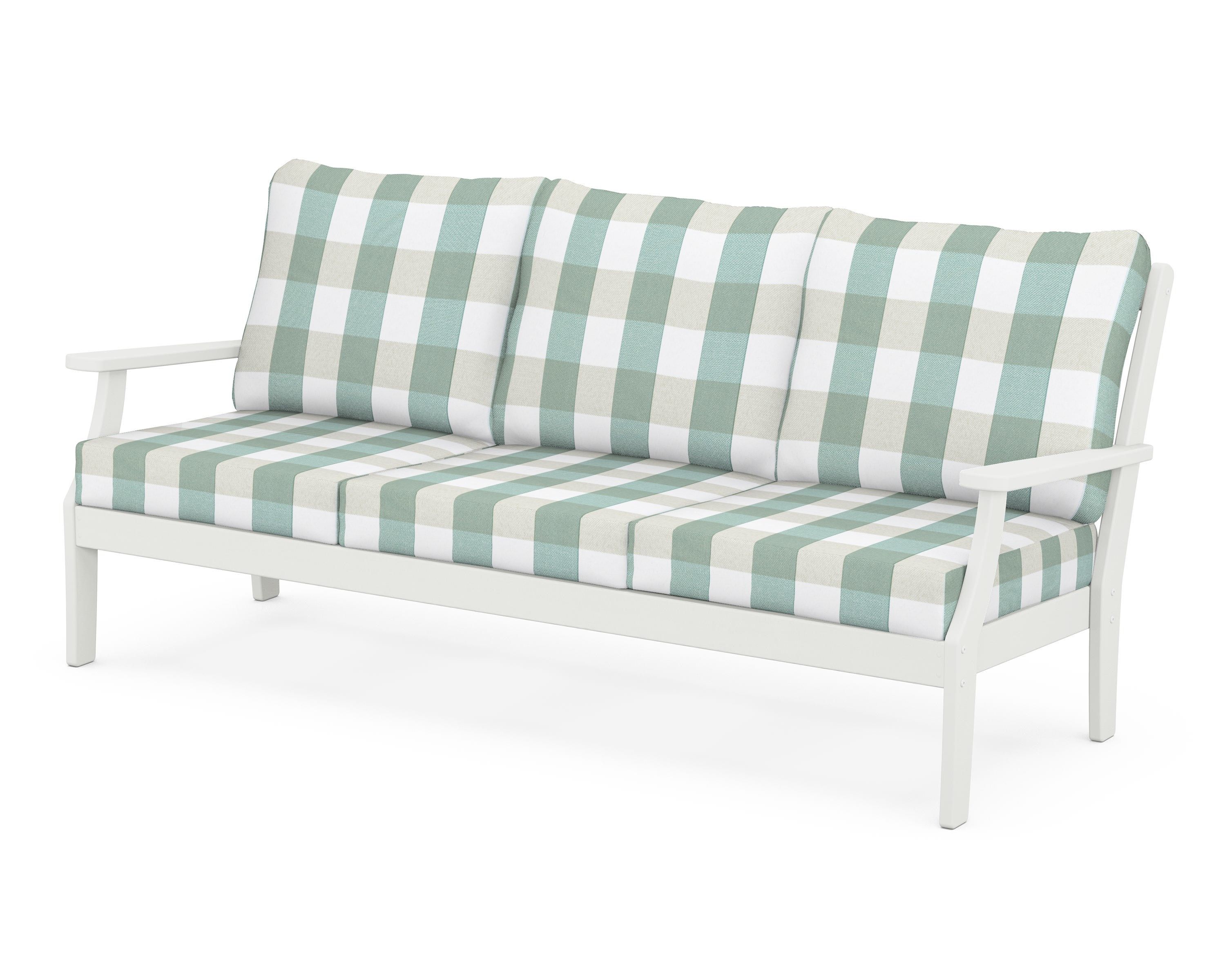 POLYWOOD® Braxton Deep Seating Sofa in Vintage White / Buffalo Plaid Glacier Spa