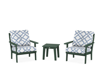 POLYWOOD® Mission 3-Piece Deep Seating Set in Green / Trellis Sky Blue