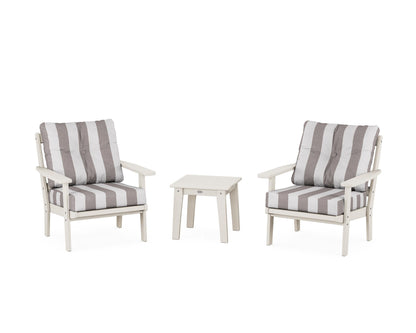 POLYWOOD® Oxford 3-Piece Deep Seating Set in Sand / Cabana Stripe Grey Mist