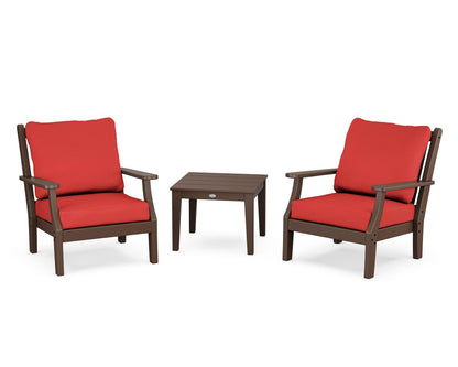 Country Living Wovendale 3-Piece Deep Seating Set in Mahogany / Crimson Linen