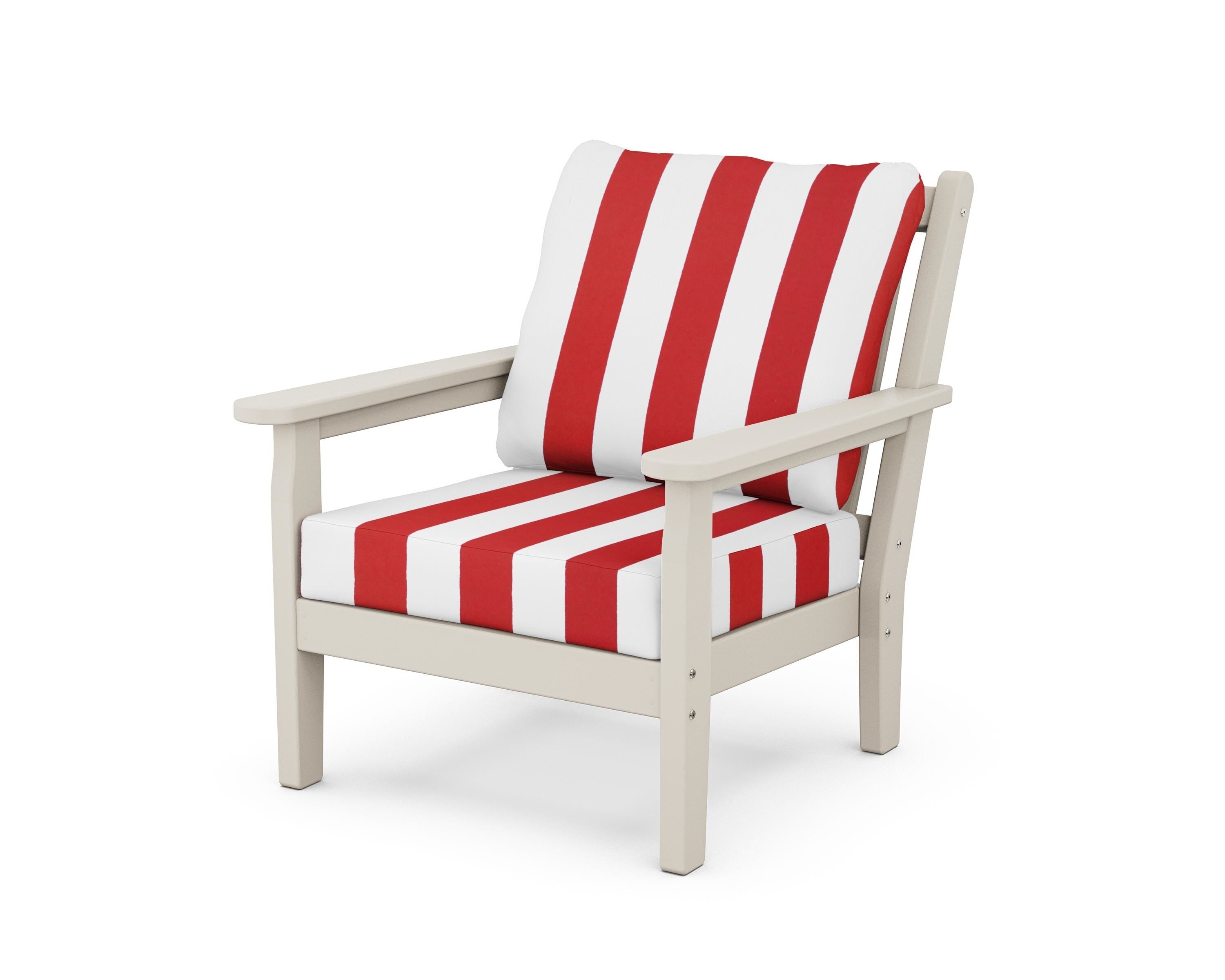 POLYWOOD® Chippendale Deep Seating Chair in Sand / Cabana Stripe Crimson