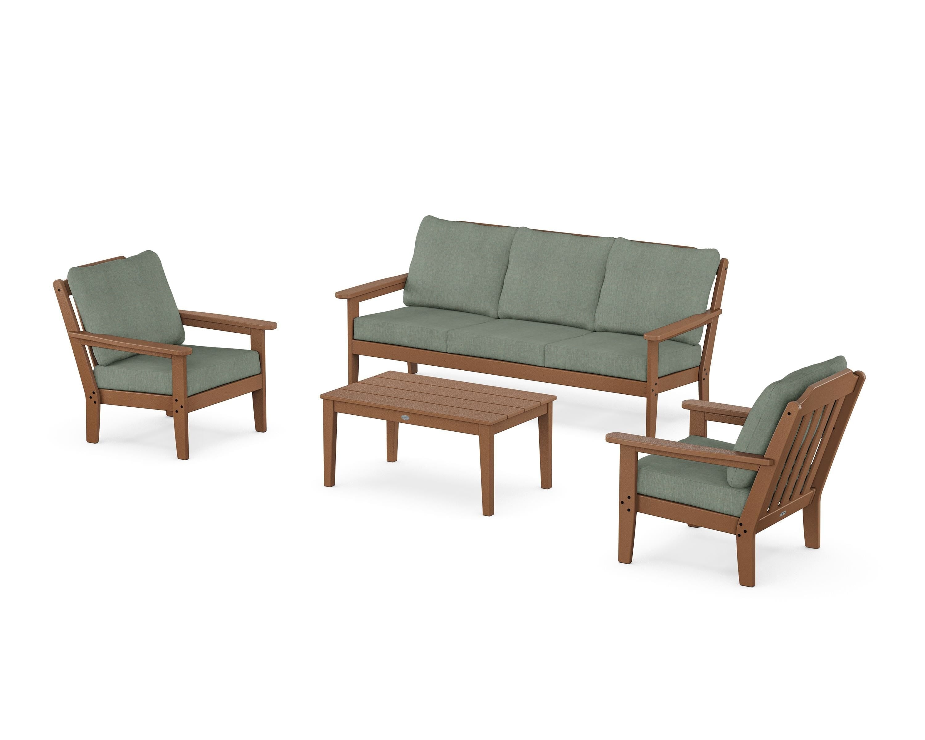 Country Living Cottage 4-Piece Deep Seating Set with Sofa in Teak / Cast Sage
