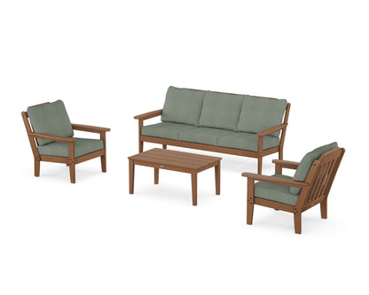 Country Living Cottage 4-Piece Deep Seating Set with Sofa in Teak / Cast Sage