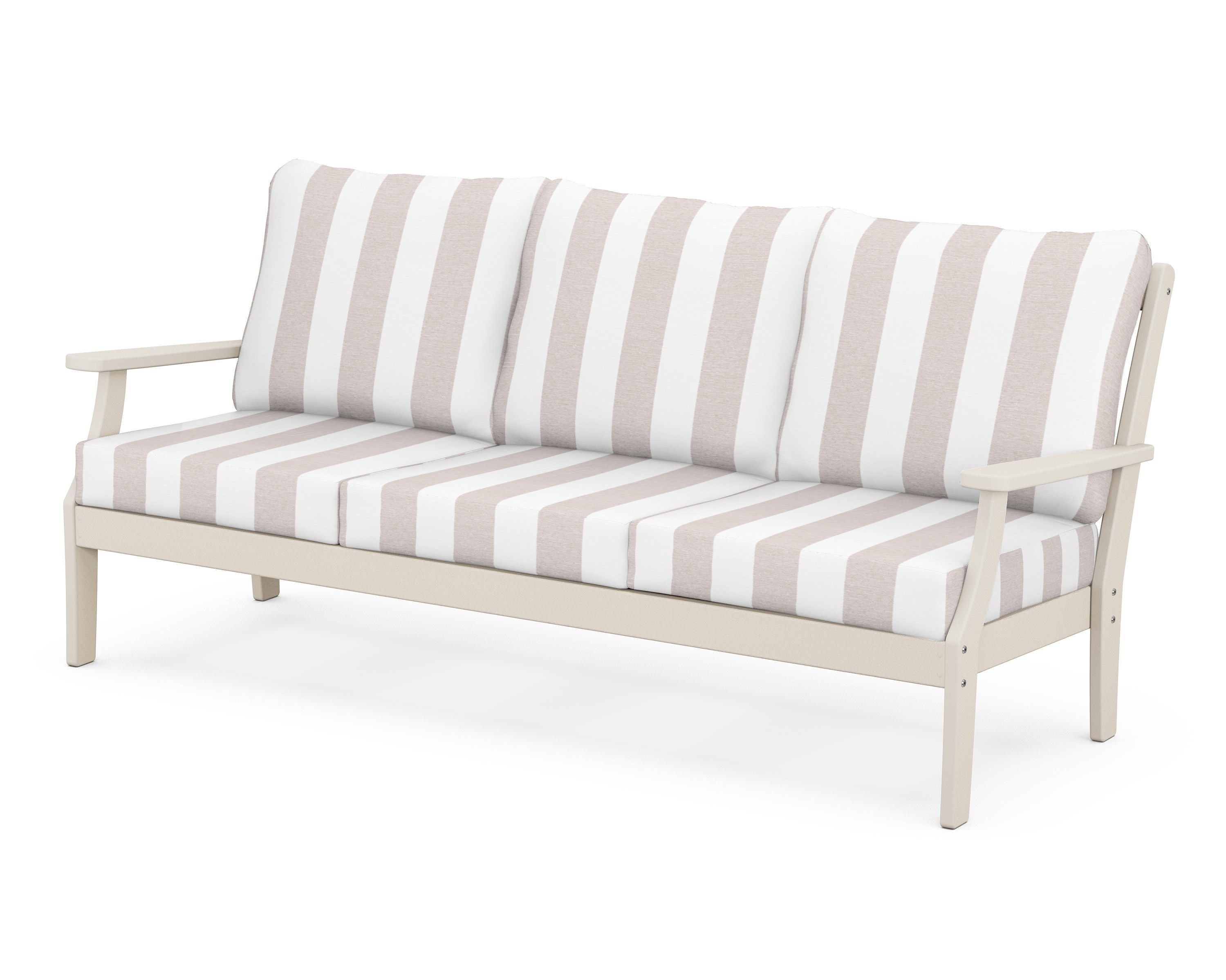 POLYWOOD® Braxton Deep Seating Sofa in Sand / Cabana Stripe Dune Burlap