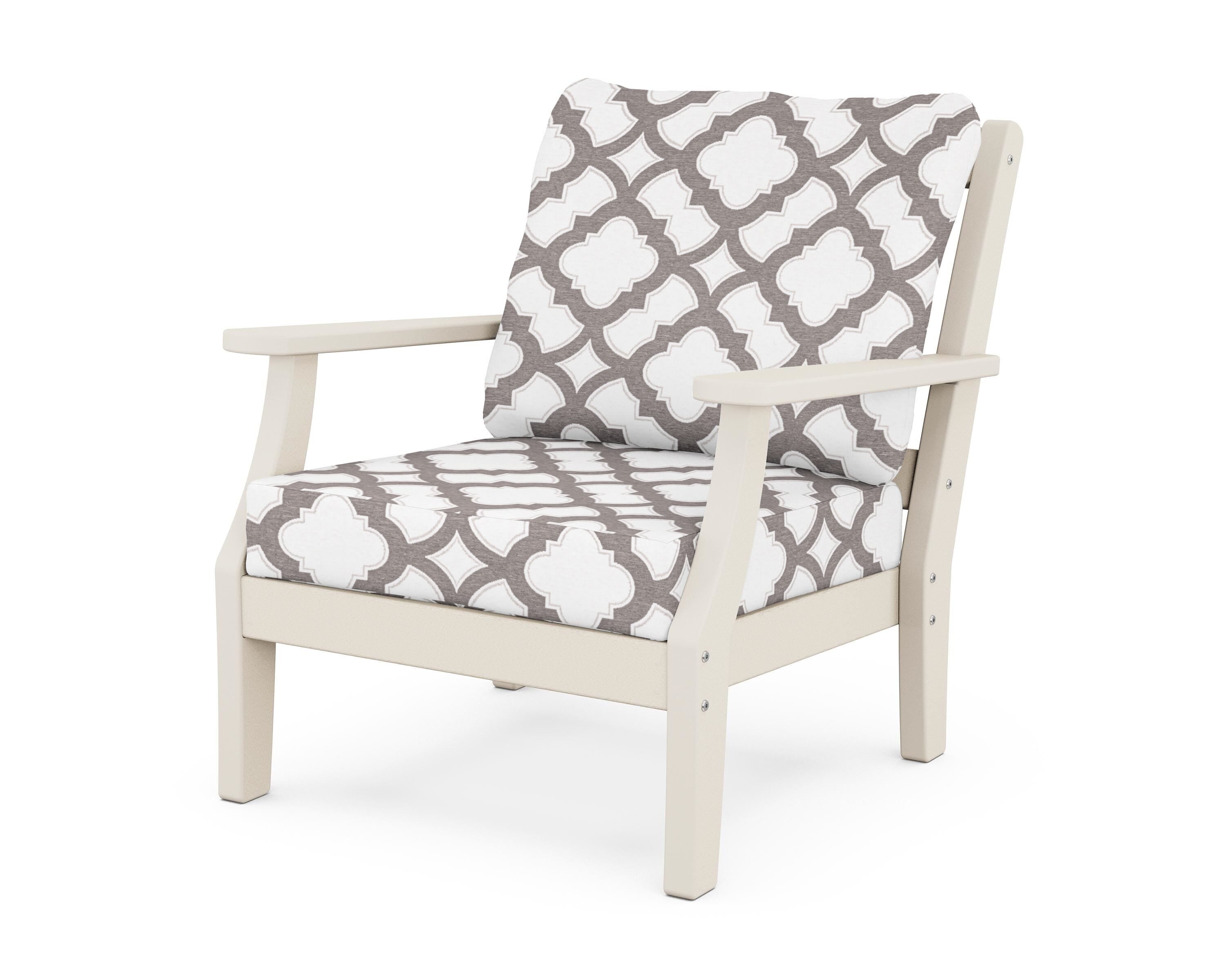 Martha Stewart by POLYWOOD® Chinoiserie Deep Seating Chair in Sand / Trellis Grey Mist