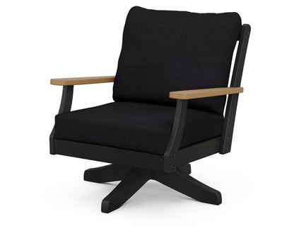 POLYWOOD® Braxton Deep Seating Swivel Chair in Black / Natural / Midnight Linen