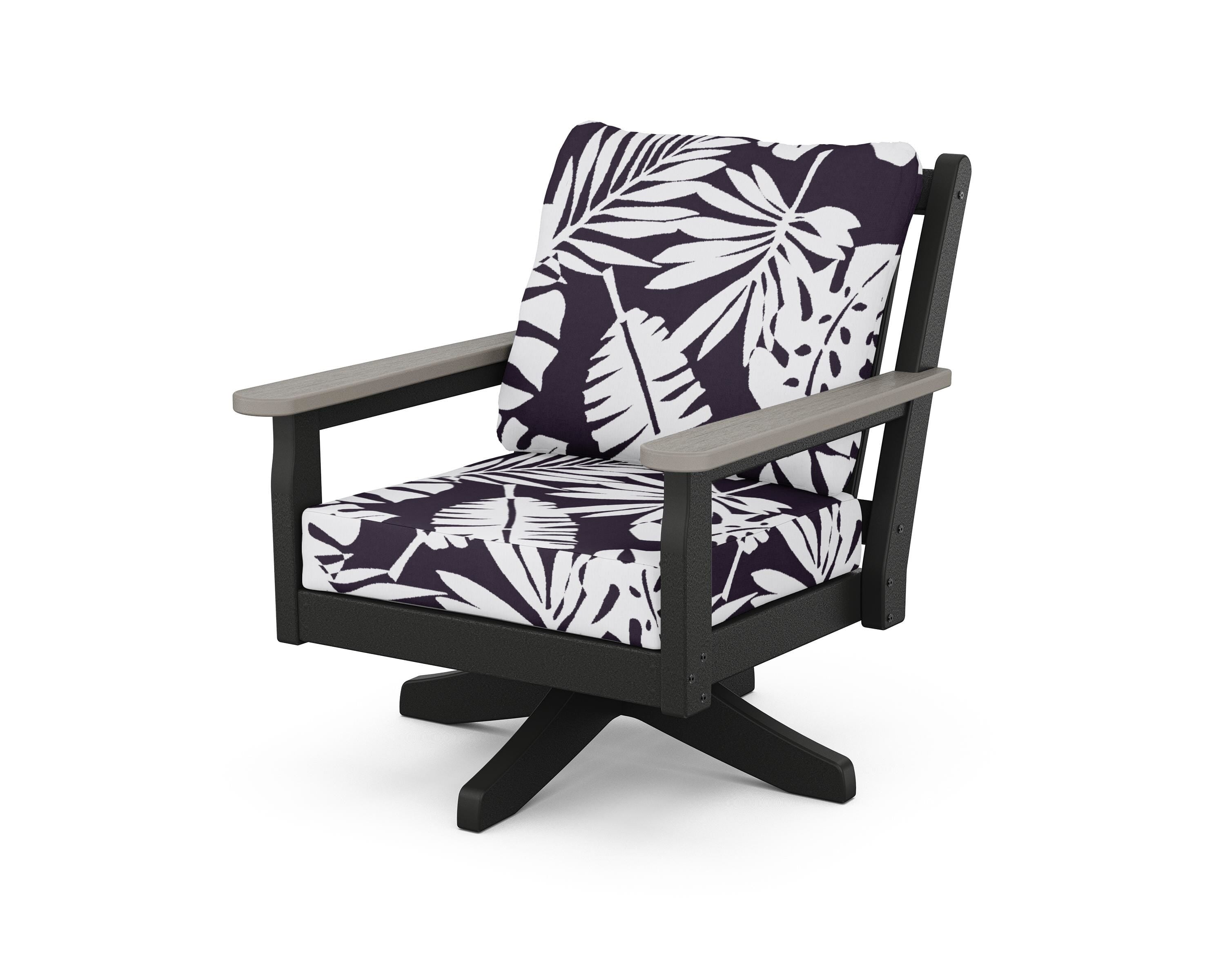 POLYWOOD® Chippendale Deep Seating Swivel Chair in Black / Driftwood / Leaf Navy