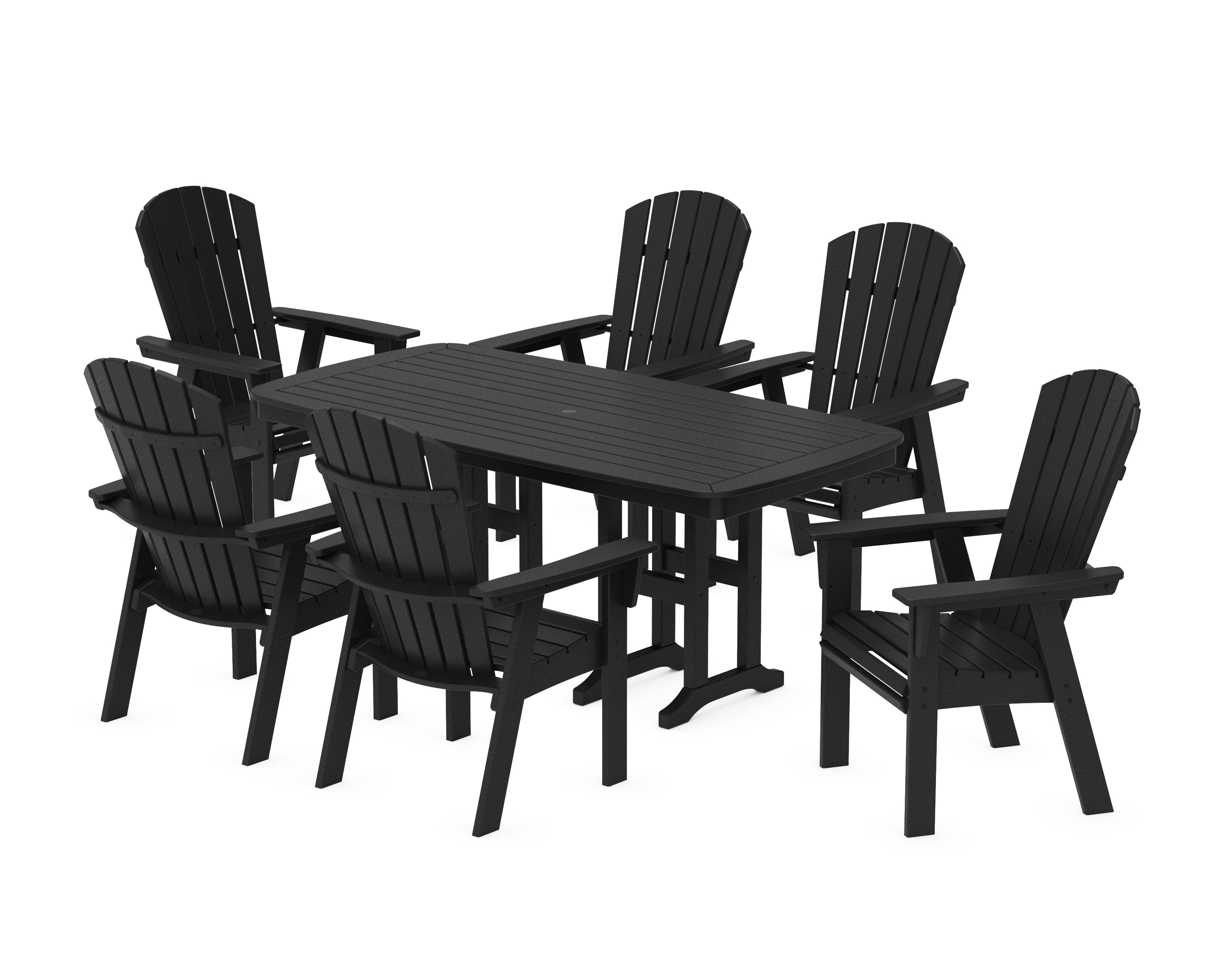 POLYWOOD® Nautical Curveback Adirondack 7-Piece Dining Set in Black