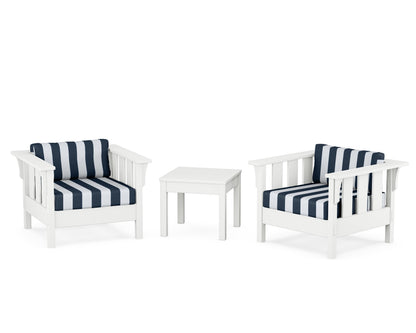 Martha Stewart by POLYWOOD® Acadia 3-Piece Deep Seating Set in White / Cabana Stripe Marine Indigo