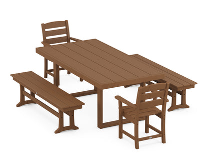 POLYWOOD® Lakeside 5-Piece Dining Set with Benches in Teak