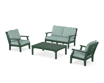 Martha Stewart by POLYWOOD® Chinoiserie 4-Piece Deep Seating Set with Loveseat in Green / Glacier Spa