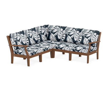 POLYWOOD® Braxton Modular 5-Piece Deep Seating Set in Teak / Leaf Marine Indigo