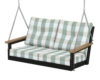 POLYWOOD® Vineyard Deep Seating Swing in Black / Natural / Buffalo Plaid Glacier Spa