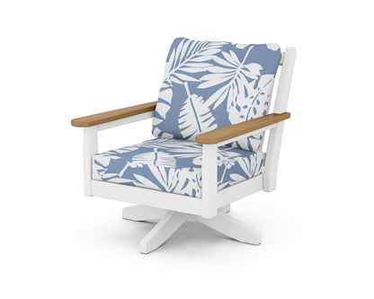POLYWOOD® Chippendale Deep Seating Swivel Chair in White / Natural / Leaf Sky Blue