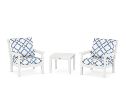 POLYWOOD® Chippendale 3-Piece Deep Seating Set in White / Trellis Sky Blue
