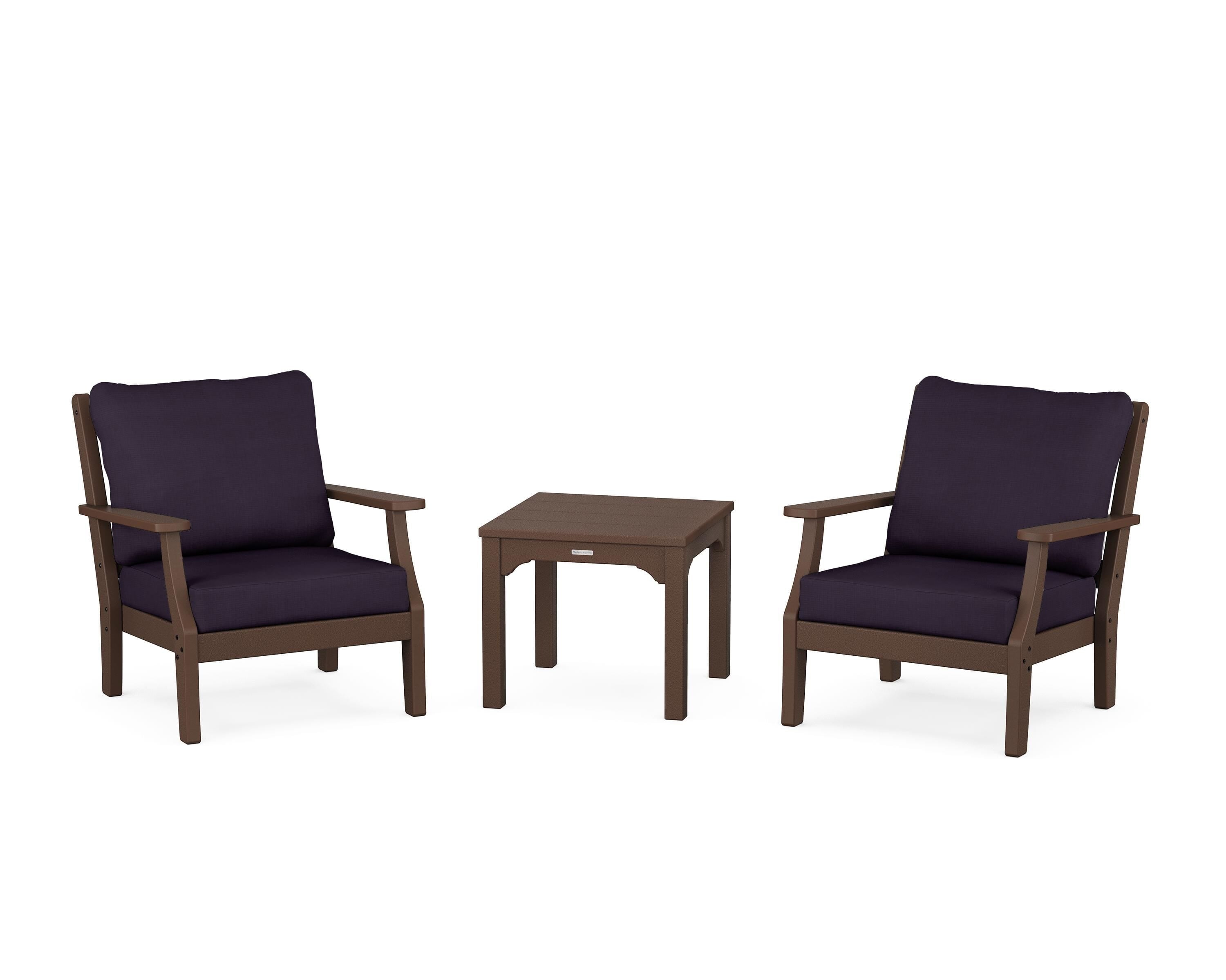 Martha Stewart by POLYWOOD® Chinoiserie 3-Piece Deep Seating Set in Mahogany / Navy Linen