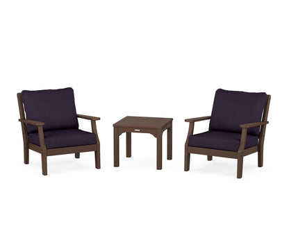Martha Stewart by POLYWOOD® Chinoiserie 3-Piece Deep Seating Set in Mahogany / Navy Linen