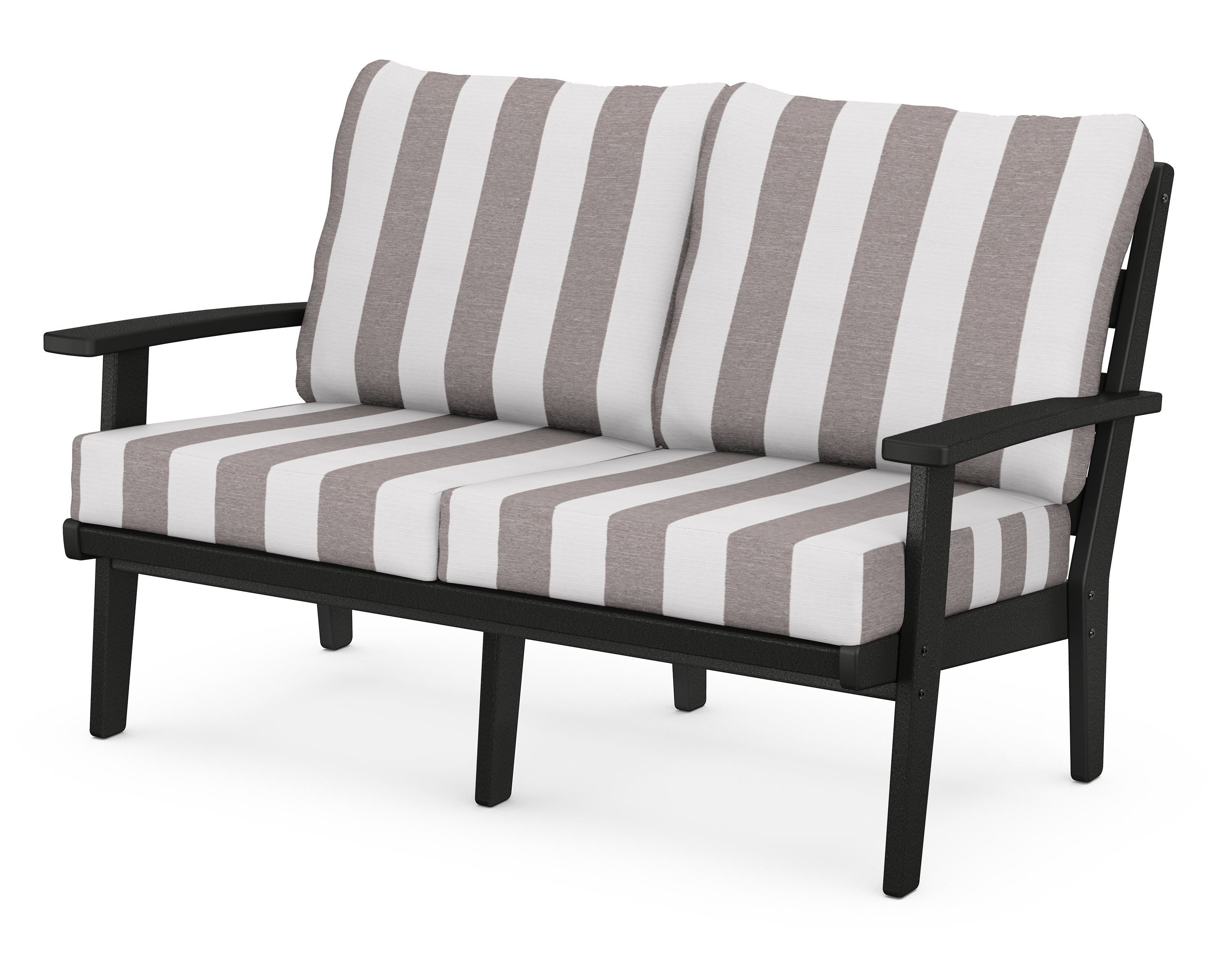 POLYWOOD® Grant Park Deep Seating Loveseat in Black / Cabana Stripe Grey Mist