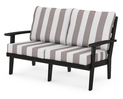 POLYWOOD® Grant Park Deep Seating Loveseat in Black / Cabana Stripe Grey Mist