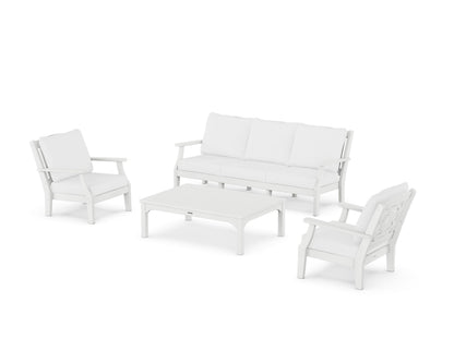 Martha Stewart by POLYWOOD® Chinoiserie 4-Piece Deep Seating Set with Sofa in White / Natural