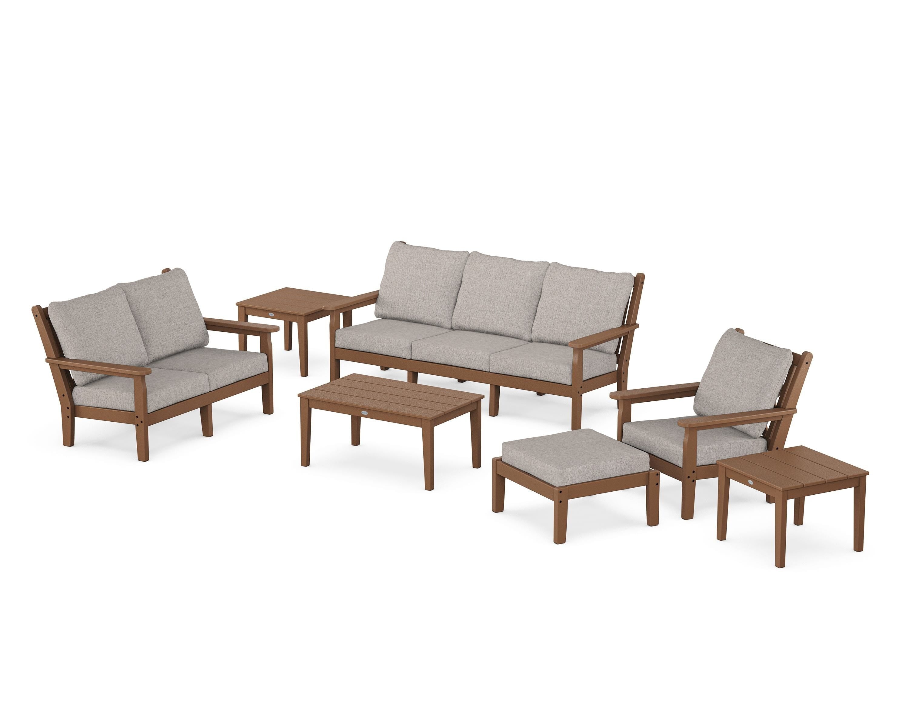 POLYWOOD® Chippendale 7-Piece Deep Seating Set in Teak / Weathered Tweed