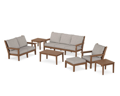 POLYWOOD® Chippendale 7-Piece Deep Seating Set in Teak / Weathered Tweed