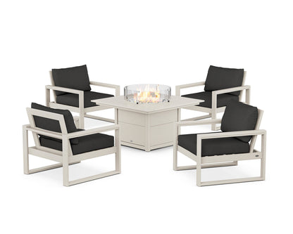 POLYWOOD® EDGE Sectional 5-Piece Deep Seating Set with Fire Pit Table in Sand / Spectrum Carbon
