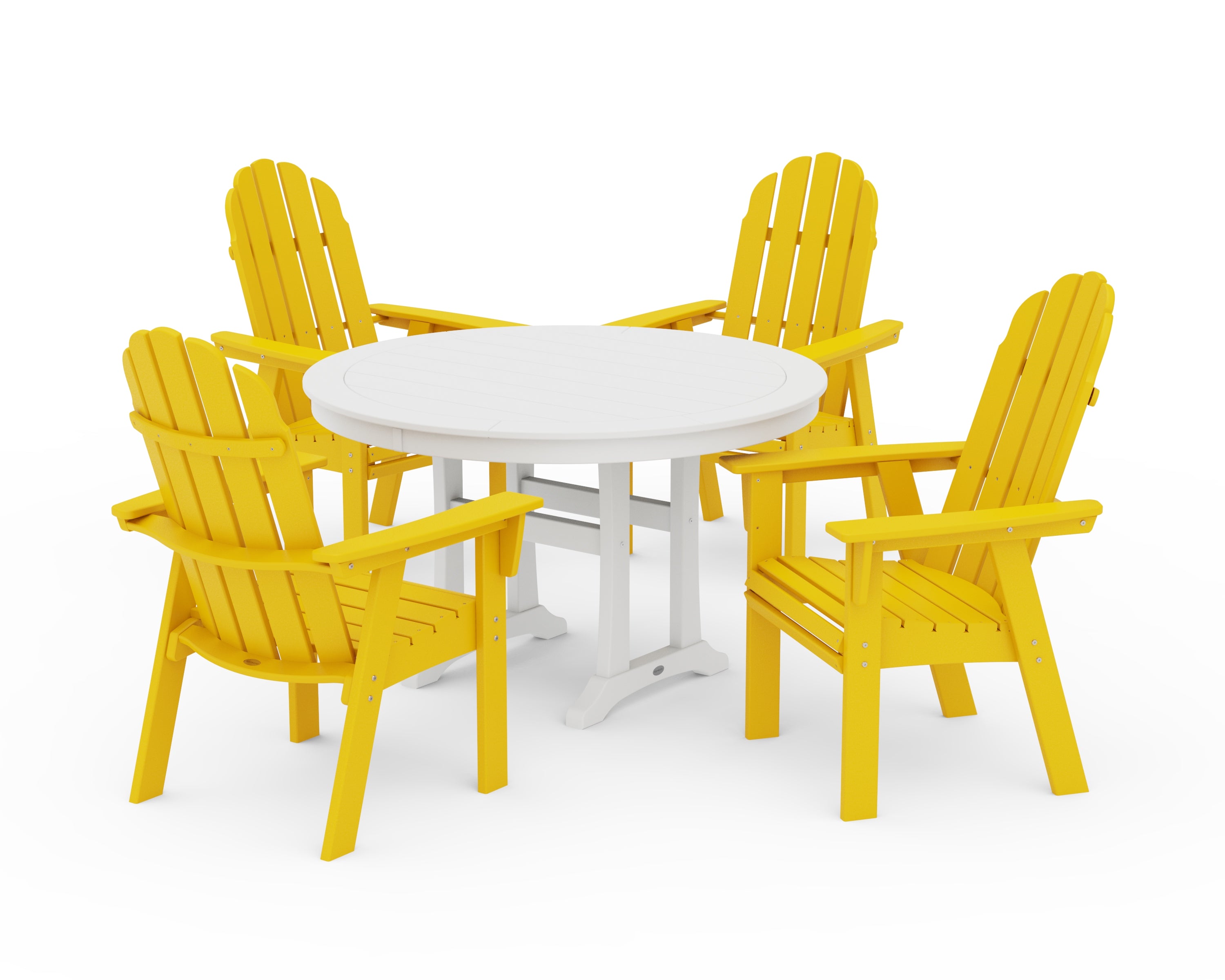 POLYWOOD® Vineyard Curveback Adirondack 5-Piece Nautical Trestle Dining Set in Lemon / White