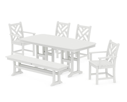 POLYWOOD® Chippendale 6-Piece Dining Set with Bench in White