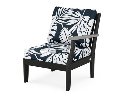 POLYWOOD® Braxton Modular Right Arm Chair in Black / Driftwood / Leaf Marine Indigo