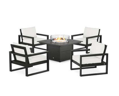 POLYWOOD® EDGE Sectional 5-Piece Deep Seating Set with Fire Pit Table in Black / Natural Linen