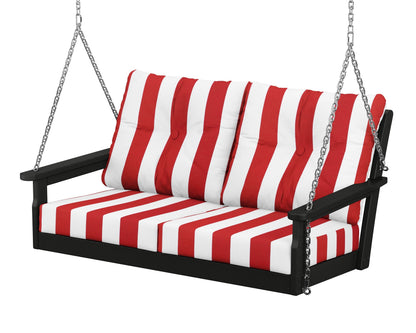 POLYWOOD® Vineyard Deep Seating Swing in Black / Cabana Stripe Crimson