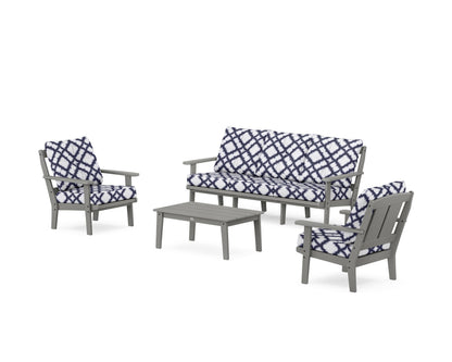 POLYWOOD® Mission 4-Piece Deep Seating Set with Sofa in Slate Grey / Trellis Navy