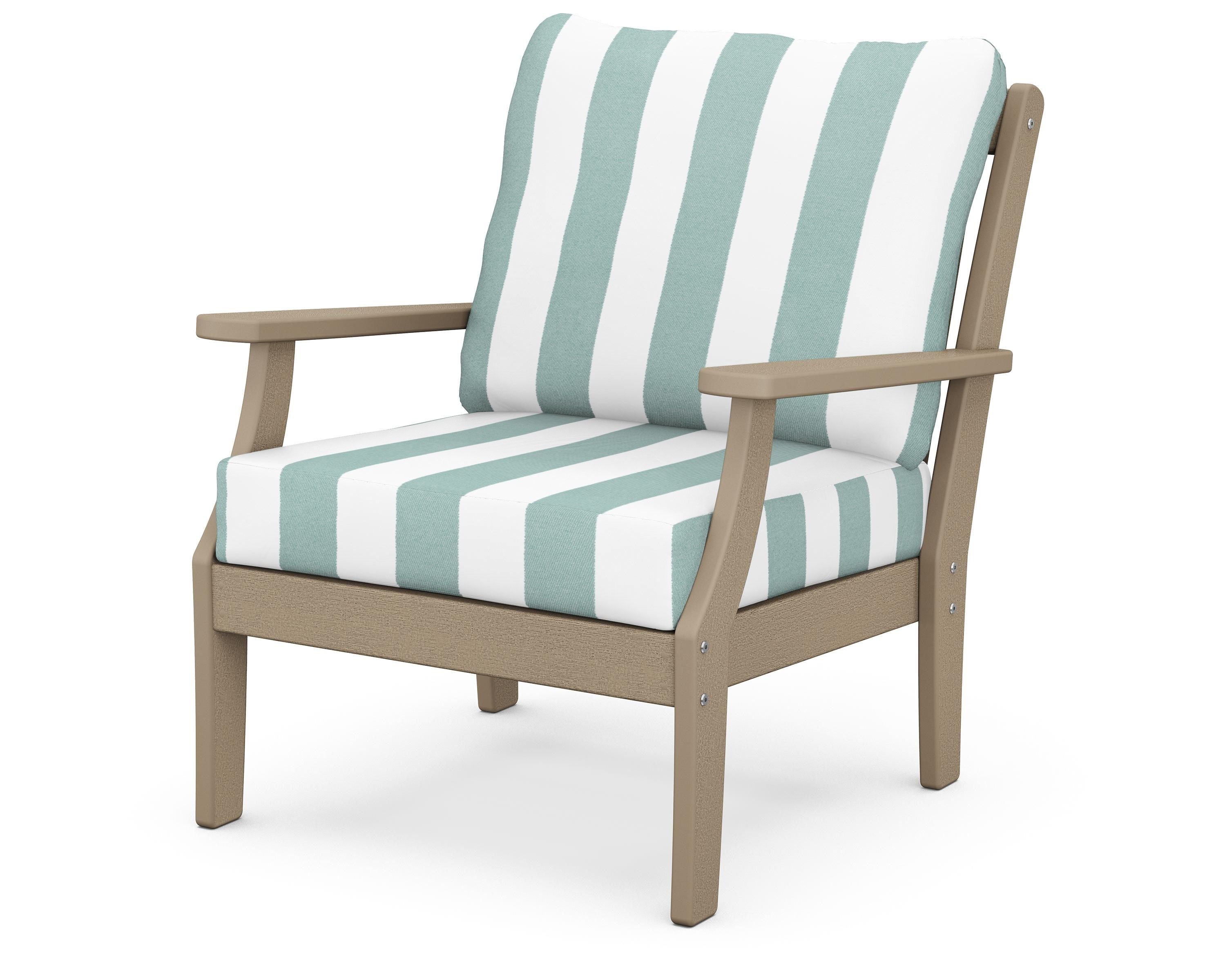 POLYWOOD® Braxton Deep Seating Chair in Vintage Sahara / Cabana Stripe Glacier Spa