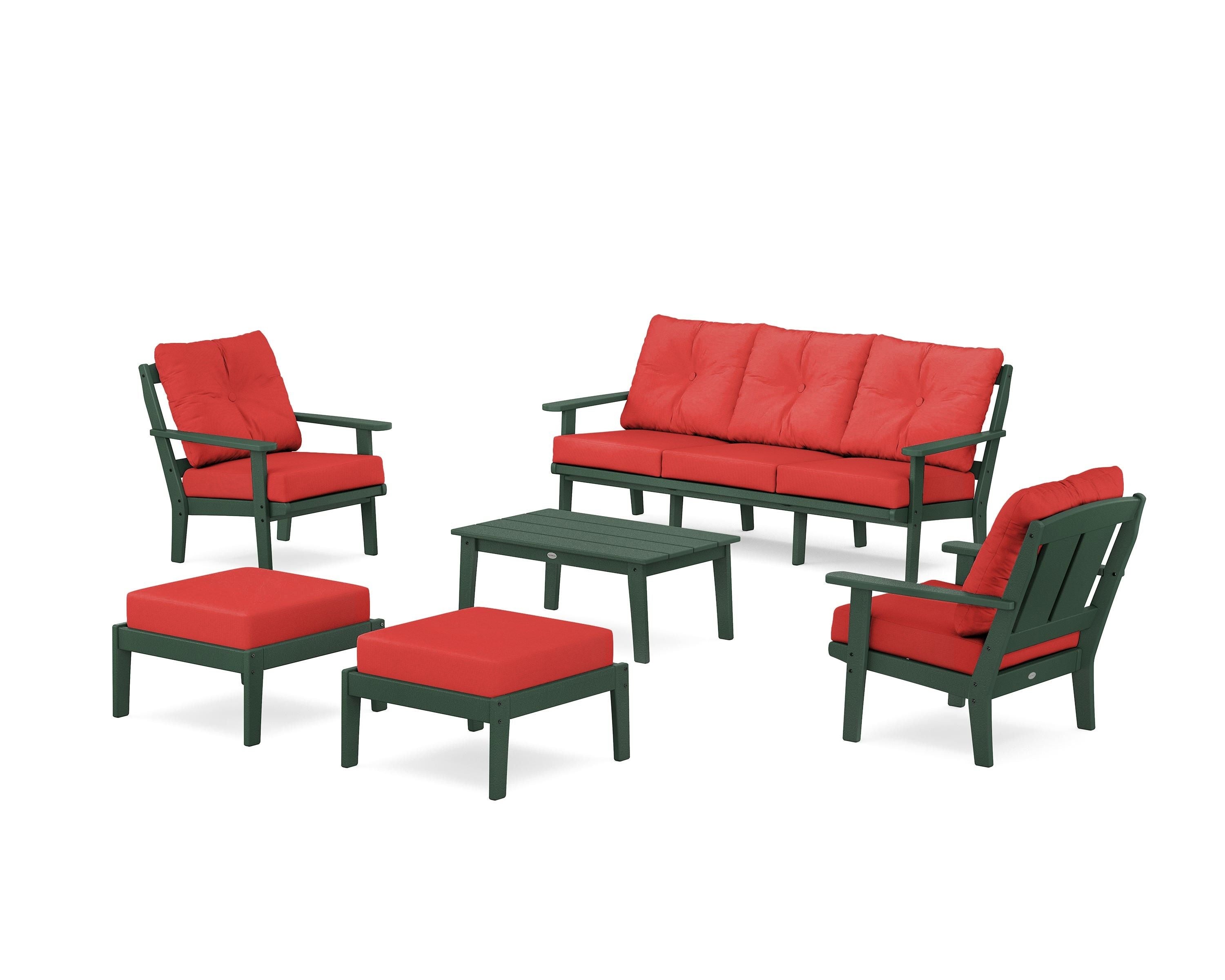POLYWOOD® Mission 6-Piece Lounge Sofa Set in Green / Crimson Linen