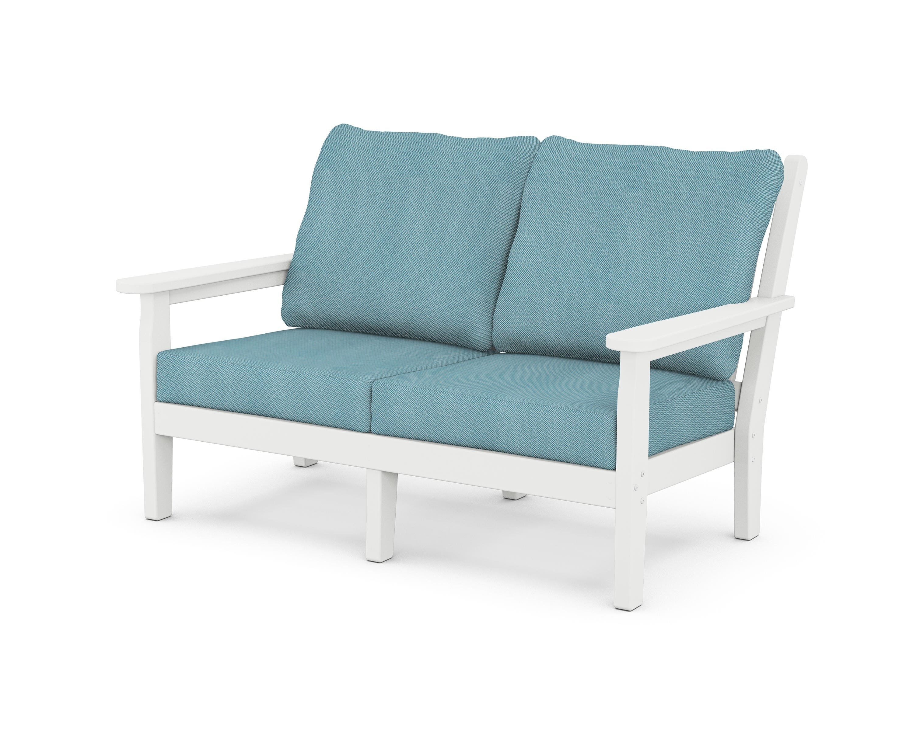 POLYWOOD® Chippendale Deep Seating Loveseat in White / Lattice Sky Blue